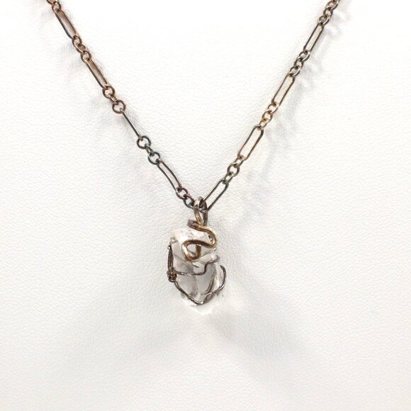 VTG 925 Sterling Silver Necklace 21in Wire Wrapped Quartz Crystal Pendant 5g USA - Picture 2 of 8